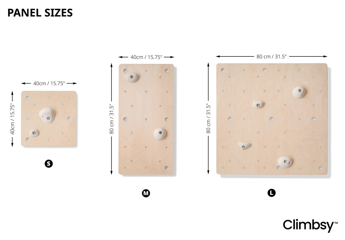 Climbsy panel sizes S, M and L compared