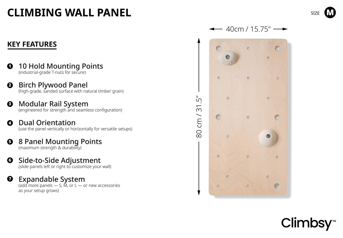 Climbsy M size climbing wall panel 40 x 80 cm with 10 hold mounting points