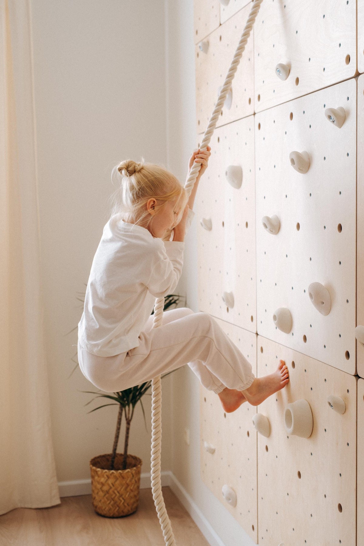 Climbsy climbing wall with a climbing rope