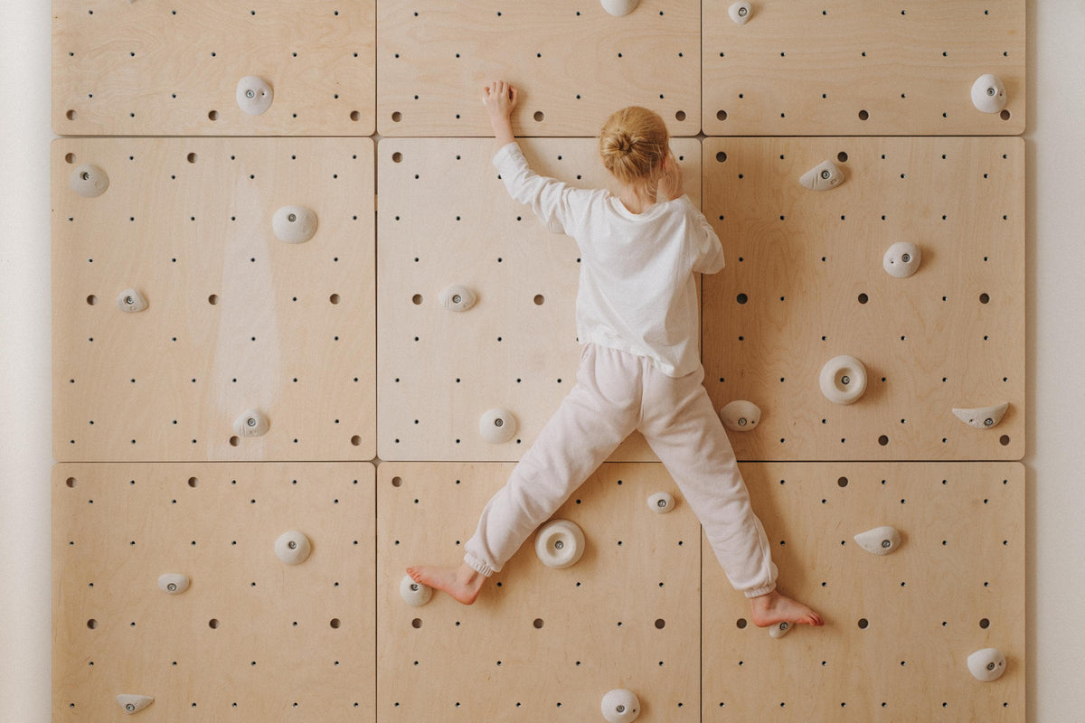 Climbsy wooden climbing wall in use