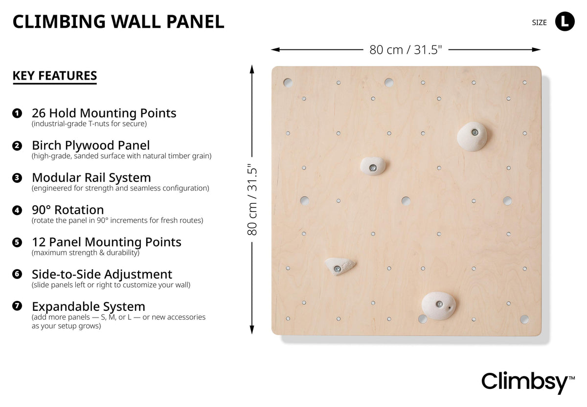 Climbsy L size climbing wall panel 80 x 80 cm with 26 hold mounting points