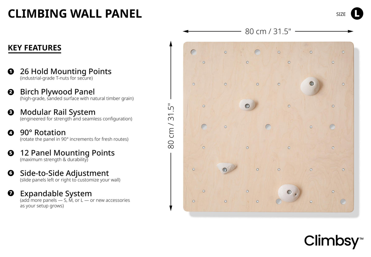 Climbsy L size climbing wall panel 80 x 80 cm with 26 hold mounting points