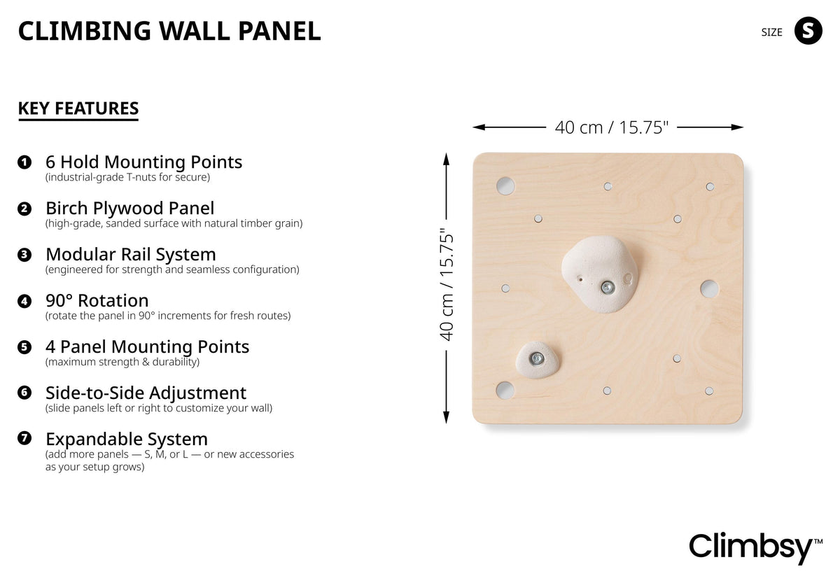 Climbsy S size climbing wall panel 40 x 40 cm with 6 hold mounting points